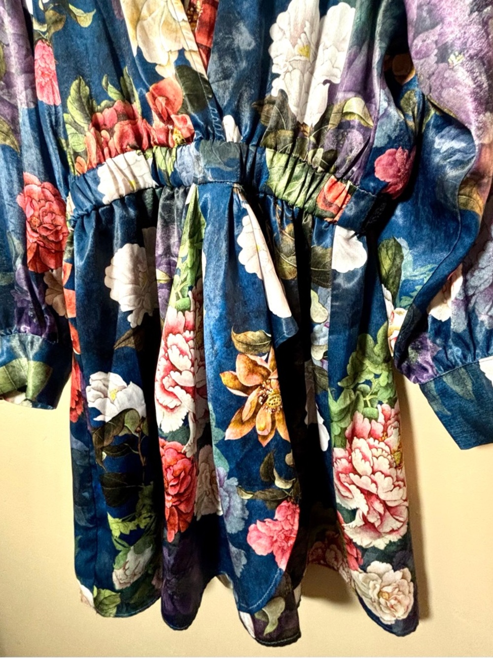 Zara Teal Floral Satin Romper - Picture 7 of 13